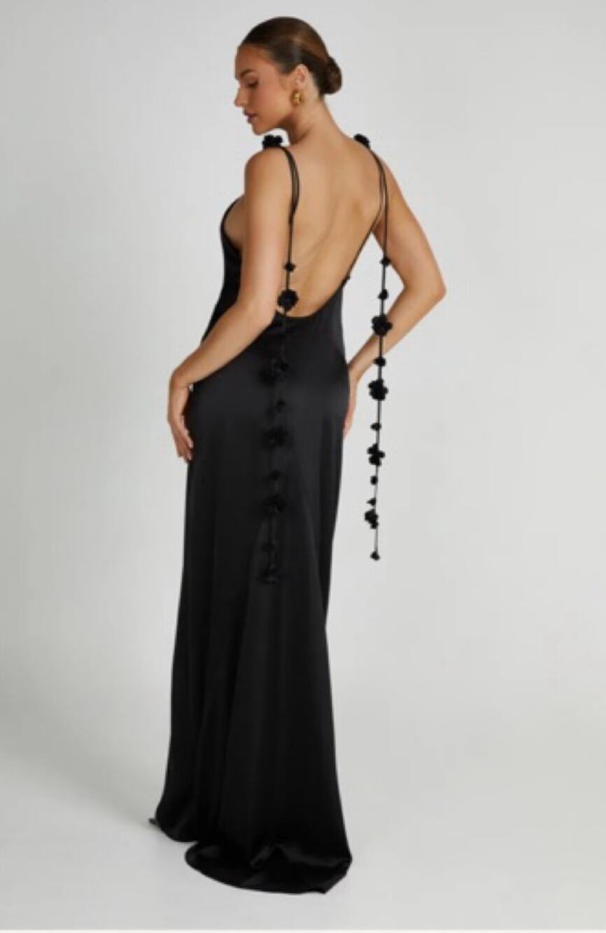 Meshki Elenora Rose Open Back Gown Black Women's Size Small